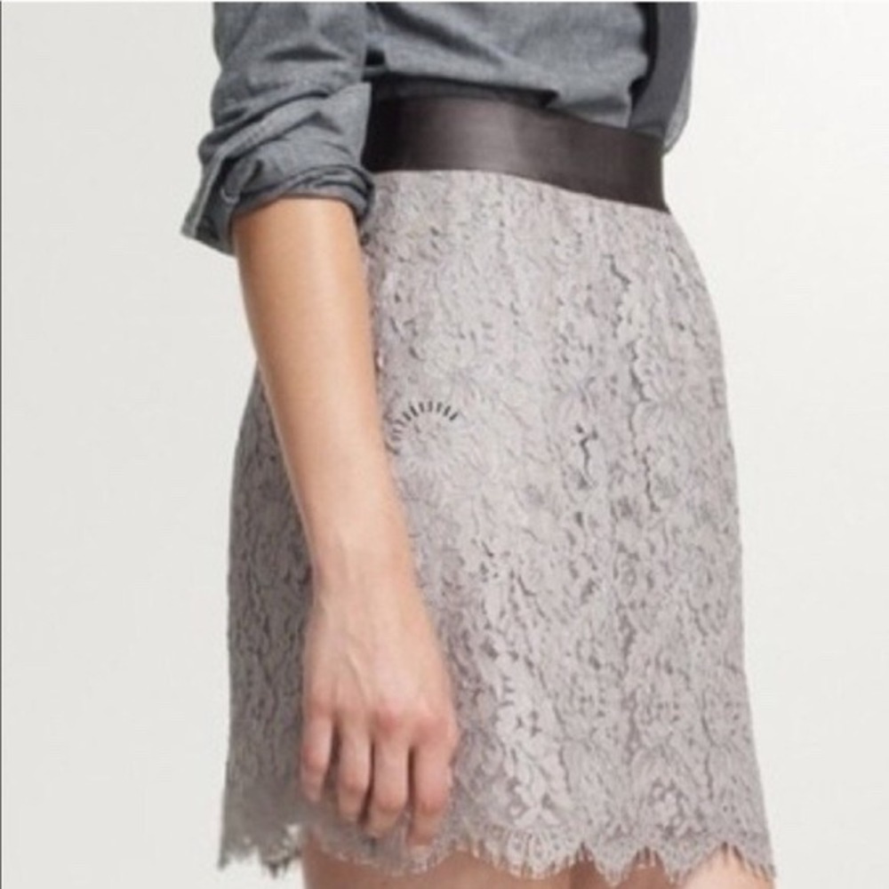 J.Crew Gray Floral Lace Mini Skirt Scalloped Eyelash Hem Y2K Size 2